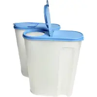Keeeper Set van 2 stuks - Voorraadbussen - Vershouddoos - Bewaardoos - Granenbox - Keeper - 5 Liter - met lichtblauw deksel en klep -