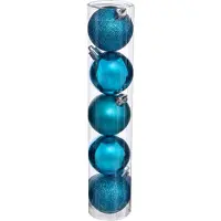 Atmosphera 5x stuks kerstballen turquoise blauw glans en mat kunststof diameter 5 cm - Kerstboom versiering