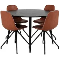 Ebuy24 DippØ115BLBL eethoek eetkamertafel zwart en 4 Polar eetkamerstal PU kunstleer bruin.
