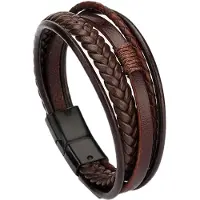 Rhylane – Armbanden Heren – 20 cm – Metalen Sluiting – 5-delige set - Gevlochten Touw & Kunstleder - Bruin