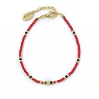 CO88 Collection 8CB-91152 Kralenarmband met Miyuki Kralen - Rood en Goudkleurig - 16+3cm - Goudkleurig Slot