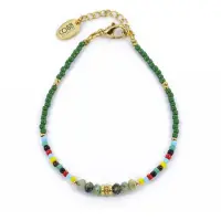 CO88 Collection 8CB-91149 Kralenarmband met Miyuki Kralen - Groen en Multi Kleuren - 16+3cm - Goudkleurig Slot