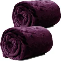 Unique living Plaid/deken - 2x - fleece - donker paars - polyester - 130 x 180 cm