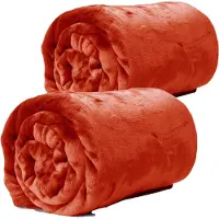Unique living Plaids/dekens - fleece - 2 stuks - rood/oranje - polyester - 130 x 180 cm