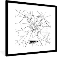 PosterMonkey Fotolijst incl. Poster Zwart Wit- Stadskaart – Plattegrond – België – Zwart Wit – Zinnik – Kaart - 40x40 cm - Posterlijst