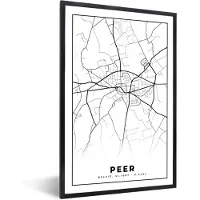 PosterMonkey Fotolijst incl. Poster Zwart Wit- België – Peer – Stadskaart – Kaart – Zwart Wit – Plattegrond - 60x90 cm - Posterlijst