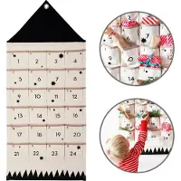 Trend24 Kerstkalender - Adventskalender zelf vullen - Adventskalender leeg - Adventskalender kinderen - Aftelkalender - Opbergtas - Herbruikbaar - 50 x 120 cm - Katoen - Beige