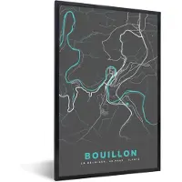 PosterMonkey Fotolijst incl. Poster - Stadskaart – Grijs - Kaart – Bouillon – België – Plattegrond - 80x120 cm - Posterlijst