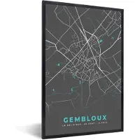 PosterMonkey Fotolijst incl. Poster - Stadskaart – Grijs - Kaart – Genk – België – Plattegrond - 80x120 cm - Posterlijst