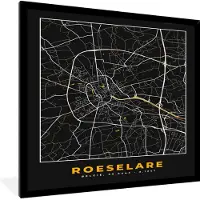 PosterMonkey Fotolijst incl. Poster - Roeselare - Kaart - Goud - Stadskaart - Plattegrond - 40x40 cm - Posterlijst
