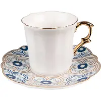 Clayre & Eef Kop en schotel 95 ml Wit Blauw Porselein Servies Wit Servies