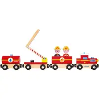 Janod Story - Brandweer Trein - Magnetische Trein - 4 Magnetische Auto's En 2 Brandweermannen - Geschikt Vanaf 3 Jaar