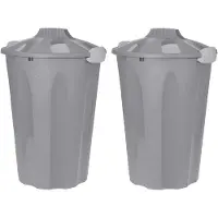 Bathroom Solutions 2x stuks kunststof wasmanden met deksel rond grijs 40 liter - Wasmanden