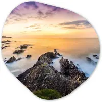 MuchoWow Organische wanddecoratie 90x90 cm - Organisch schilderij Zonsondergang - Horizon - Water - Landschap - Blauw - Muurdecoratie woonkamer - Kamer decoratie - Schilderijen - Muurcirkel aesthetic