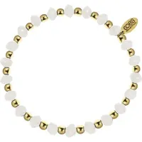 CO88 Collection CO88 Colection 8CB-91029 Stalen Armband met Kralen - Dames - Goudkleurig - 3,5 mm - Parel - 4 mm - 17 cm - Rekbaar - Wit