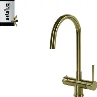 Selsiuz Inox kokend water kraan met titanium combi extra boiler en C-uitloopkraan gold
