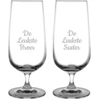 Fusion Gegraveerde bierglas op voet 41cl De Leukste Broer-De Leukste Suster