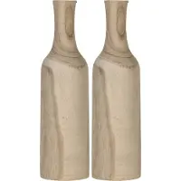 Mica Decorations Vaas - 2x - flesvormig - paulownia hout - bruin - 14 x 47 cm - woondecoratie