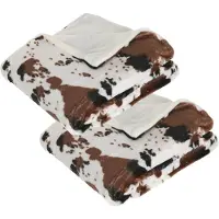 Atmosphera Fleece deken/fleeceplaid wit/bruin koeienprint 130 x 160 cm polyester - 2x - Bankdeken - Fleece deken - Fleece plaid
