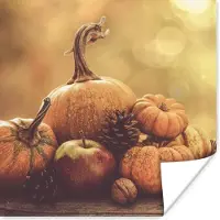 PosterMonkey Poster Pompoen - Herfst - Dennenappel - Fruit - Appel - 75x75 cm