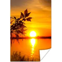 PosterMonkey Poster Zonsondergang - Water - Planten - Oranje - 60x90 cm
