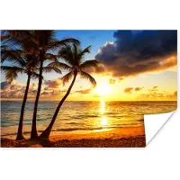 PosterMonkey Poster Strand - Horizon - Zonsondergang - Palmboom - Zee - 90x60 cm
