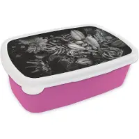 MuchoWow Broodtrommel Roze - Lunchbox - Brooddoos - Boeket - Stilleven - Bloemen - Planten - Rood - 18x12x6 cm - Kinderen - Meisje