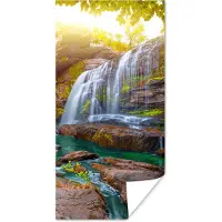 PosterMonkey Poster Natuur - Waterval - Planten - Bomen - Zon - 60x120 cm