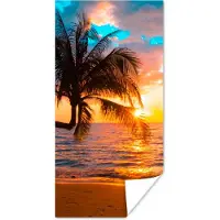 PosterMonkey Poster Palm - Zonsondergang - Horizon - Strand - Zee - Tropisch - 80x160 cm - Kerstversiering - Kerstdecoratie voor binnen - Kerstmis