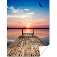 PosterMonkey Poster Steiger - Water - Zonsondergang - Roze - Horizon - 120x160 cm XXL - Kerstversiering - Kerstdecoratie voor binnen - Kerstmis