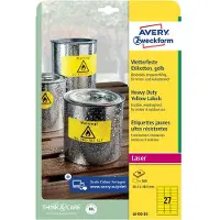 Avery Zweckform AVERY Weerbestendige folie-etiketten L6105-20 Permanent klevend A4 Geel 63,5 x 29,6 mm 20 Vellen à 27 Etiketten