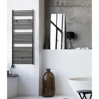 Instamat Robina elektrische handdoekradiator met zwarte thermostaat 149x60cm zwart mat 800W