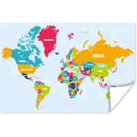 PosterMonkey Wereldkaart - Kleuren - Letters - Kinderen - Jongens - Meisjes - 90x60 cm - Poster - Poster Kinderkamer