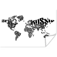 PosterMonkey Wereldkaart - Zwart - Wit - Woorden - Kind - Jongen - Meisje - 90x60 cm - Poster - Poster Kinderkamer
