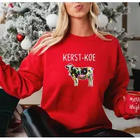 B&C Dames Sweater Rood- KERST-KOE- warme trui-Maat XL- Foute Kersttrui.