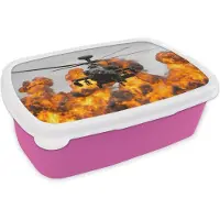 MuchoWow Broodtrommel Roze - Lunchbox - Brooddoos - Amerika - Helikopter - Vuur - 18x12x6 cm - Kinderen - Meisje