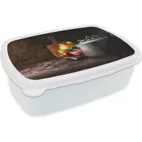MuchoWow Broodtrommel Wit - Lunchbox - Brooddoos - Rustiek - Stilleven - Pan - Groente - 18x12x6 cm - Volwassenen
