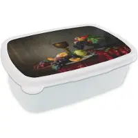MuchoWow Broodtrommel Wit - Lunchbox - Brooddoos - Rustiek - Tafel - Fruit - Stilleven - Beker - 18x12x6 cm - Volwassenen