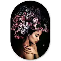 MuchoWow Muurovaal 80x120 cm - Ovale wanddecoratie Bloesem - Vrouw - Roze - Bloemen - Luxe - Ovalen schilderij - Muurdecoratie woonkamer - Kamer decoratie - Schilderijen - Wandcirkel