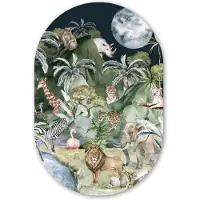 MuchoWow Muurovaal 60x90 cm - Ovale wanddecoratie Kinderen - Jungle - Natuur - Dieren - Planten - Ovalen schilderij - Muurdecoratie woonkamer - Kamer decoratie - Schilderijen - Wandcirkel