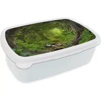 MuchoWow Broodtrommel Wit - Lunchbox - Brooddoos - Jungle - Groen - Natuur - Tropisch - Planten - 18x12x6 cm - Volwassenen