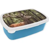 MuchoWow Broodtrommel Blauw - Lunchbox - Brooddoos - Hert - Natuur - Gewei - Bos - Dieren - 18x12x6 cm - Kinderen - Jongen