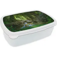 MuchoWow Broodtrommel Wit - Lunchbox - Brooddoos - Jungle - Stenen - Water - Natuur - Planten - 18x12x6 cm - Volwassenen