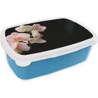 MuchoWow Broodtrommel Blauw - Lunchbox - Brooddoos - Orchidee - Bloemen - Roze - Stilleven - Flora - 18x12x6 cm - Kinderen - Jongen
