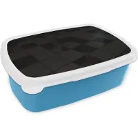 MuchoWow Broodtrommel Blauw - Lunchbox - Brooddoos - Kubus - Zwart - Wit - Patronen - 18x12x6 cm - Kinderen - Jongen
