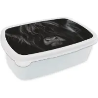 MuchoWow Broodtrommel Wit - Lunchbox - Brooddoos - Schotse Hooglander - Koe - Zwart - Wit - Portret - 18x12x6 cm - Volwassenen