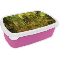 MuchoWow Broodtrommel Roze - Lunchbox - Brooddoos - Bomen - Steen - Bos - Natuur - Planten - 18x12x6 cm - Kinderen - Meisje