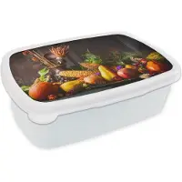 MuchoWow Broodtrommel Wit - Lunchbox - Brooddoos - Groente - Fruit - Rustiek - Tafel - 18x12x6 cm - Volwassenen