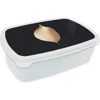 MuchoWow Broodtrommel Wit - Lunchbox - Brooddoos - Bladeren - Goud - Zwart - Planten - Luxe - 18x12x6 cm - Volwassenen