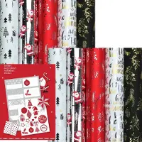 Benza CHAMONIX - Metallic kerstpapier assortiment cadeaupapier inpakpapier - 150 x 70 cm - 10 rollen - inclusief labels